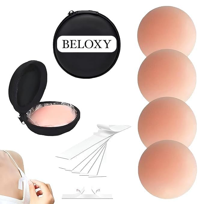 beloxy Silicone Nipple Covers Reusable for Women (2 Pair) with Double Sided Tape 36 Pieces, Fashion Clothing Accessory Nude-picture-53