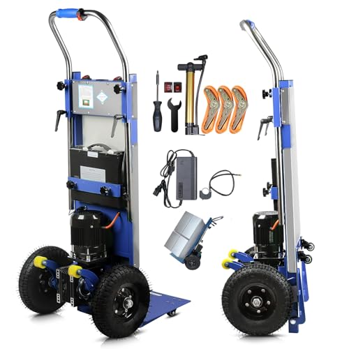 Carretilla de mano eléctrica 1250 W, 900 lbs/408 kg, soporta escaleras, pesado con cuerda de seguridad, bomba de aire