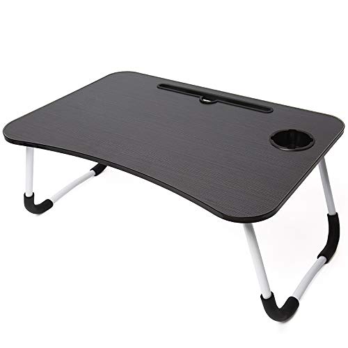 Foldable Laptop Lap Desk, Portable Computer Bed Table Tray with Phone Stand and Cup Holder for Sofa Couch Breakfast Dining (Black)