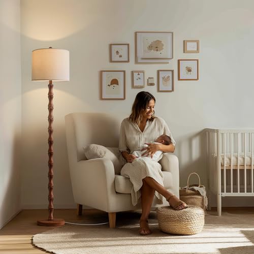 Image of BOBOMOMO 62 inch Rustic Farmhouse Floor Lamp with Remote & Dimmable 9W Bulb, 3 Color Temperatures Tall Resin Standing Lamp, Retro Floor Lamp for Living Room, Bedroom, Office, Nursery, Reading Nock