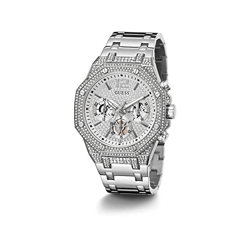 Image of GUESS Momentum Analog Watch for man with Silver Round Dial & Silver Stainless Steel Bracelet Band Water Resistant Men's Wrist Watches - GW0419G1