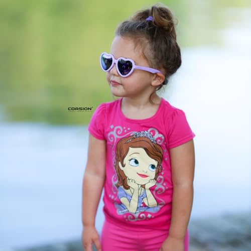 COASION Kids Polarized Sunglasses with Strap - TPEE Rubber Flexible Heart Sunglasses for Toddler Girls Boys Age 2-82