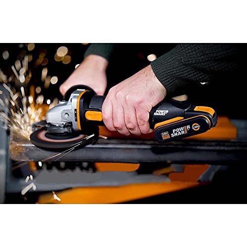 WORX WX800 Akku-Winkelschleifer 20V – einfach zum Schleifen & Schneiden – ergonomischer Komfort mit schmalem Körper & Zusatzhandgriff – schneller Scheibenwechsel – inkl. 2 Akkus (20V 2Ah) & Ladegerät – Bild 4