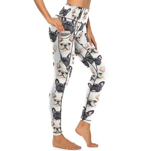 Pantalon de yoga avec poches femme legging entraînement gym bouledogue français