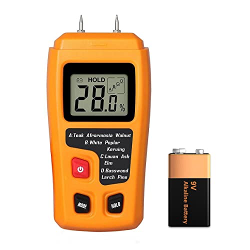 Mengshen Digital Wood Moisture Meter, Pin-Type Firewood Humidity Water Leak Detector Tester LCD Display for Logs Concrete Plaster Wall Brick Paper Floor (Battery Included)