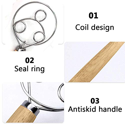 Aebor 3PCS Danish Dough Whisks with a Dough Scraper and a Stainless Steel Dough Pastry Scraper,Wooden Handle Stainless Steel Manual Dough Mixer for Pizza Dough,Bread, Biscuits and Pastry.