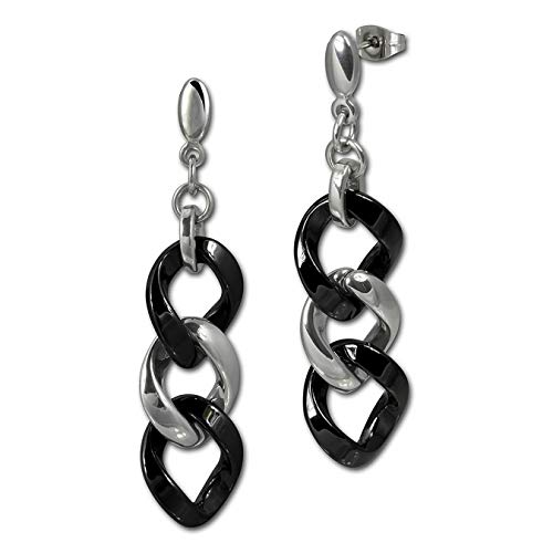 Amello Boucles d'oreilles acier inoxydable céramique boucles d'oreilles gourmette femme noir ESOX10S acier inoxydable boucles d'oreilles, Acier inoxydable Céramique Cover
