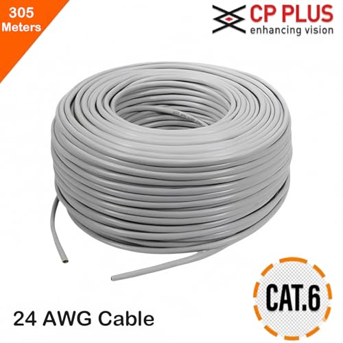 Image of CP Plus Cat6 UTP Cable | 305 Meter Box | Solid Bare Copper Conductor | 23AWG | 550 MHz Bandwidth | High-Speed LAN Networking Cable | Grey [CP-FUT-6TSRH-305]