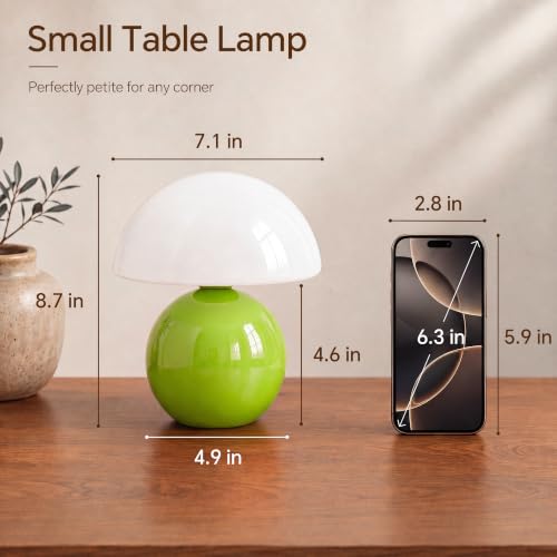 Image of Dawnwake Mushroom Lamp Table Lamp for Bedroom-Small Desk Table Lamps,Green | 8.7 inch Mid Century Modern Table Lamps for Living Room Bedroom Decor,Cute Ceramic Lamps for Mushroom Home Room Decor,Glass Shade