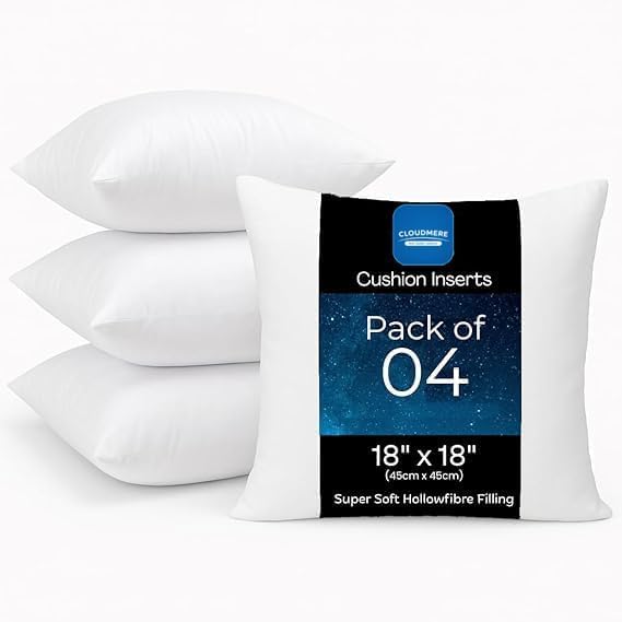Pack of 4 (45 x 45 cm) Hollowfibre 18" Inch Square Cushion Pad Insert Inner Fillers Anti-Allergy Bounce Back Square Cushions