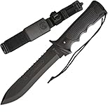 AITOR- 16021. Cuchillo de Supervivencia. Mango de Peralumal Negro. Funda de Poliamida Negra. Herramienta para Caza, Pesca, Camping, Outdoor, Supervivencia y Bushcraft.