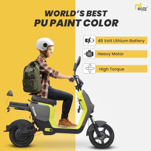 Image of EOX OKO Low Speed Electric Scooter with Non RTO 50-60Km Mileage Neon Grey Portable 48V Lithium Battery & Charger (NeonGrey)