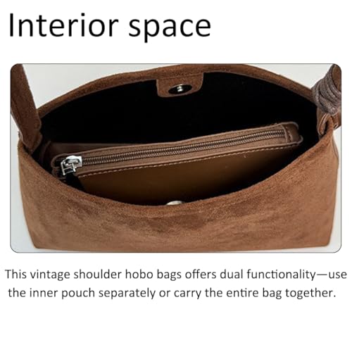 Suede Shoulder Bag for Women Small Hobo Purse Fall Retro Top Handle Tote Handbags with Clutch for Travel4