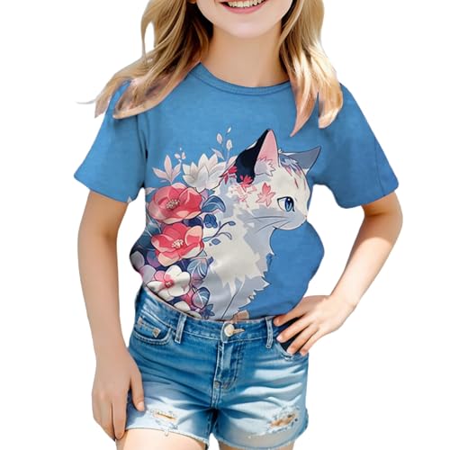 Toddler Kids Girl Cat Graphic Shirt Tops Basic Easter T-Shirts Cat Printed Casual Tees Summer Short Sleeve Clothes