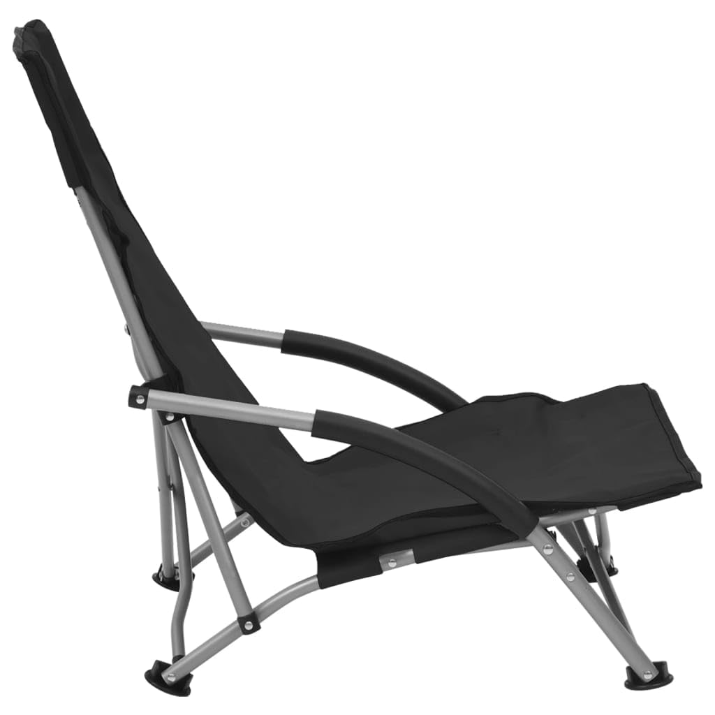 vidaXL 2X Sillas de Playa Plegables Asiento Camping Piscina Jardín Patio Parque Verano Cazar Acampar Pescar Viajar Duradera Robusta Tela Negras