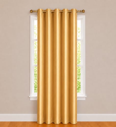 Image of Polyester Eyelet Door Curtain, Solid Plain Light Filtering Curtain for Bedroom, Living Room & Home Office, 7 Feet (84 x 48 Inch), Gold, Pack of 1