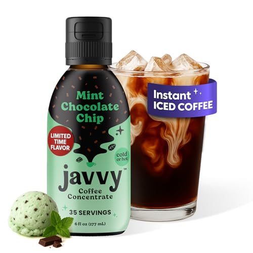 Image of Javvy Cold Brew Coffee Concentrate Instant Coffee, Mint Chocolate Chip | 100% Real Coffee, 0g Sugar, No Artificial Flavors, 60-80mg Caffeine per Serving, Gluten Free, Makes Hot or Iced Coffee