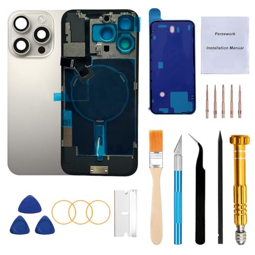 Perzework Rear Back Glass Replacement for iPhone 16 Pro Max 6.9-inches with Reparing Tool Kit and All Necessary Parts (Natural Titanium)