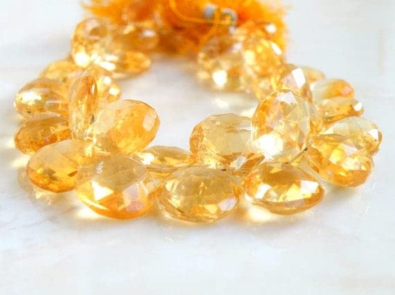 Citrine perles de luxe en cœur facetté 13,5mm pour haute joaillerie