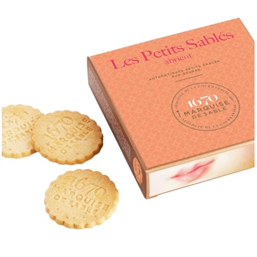 Marquise de Sablé | Galletas de mantequilla de mantequilla con pepitas de albaricoque | Caja de regalo de 100 g | Receta artesanal francesa | Selección 18 Carati