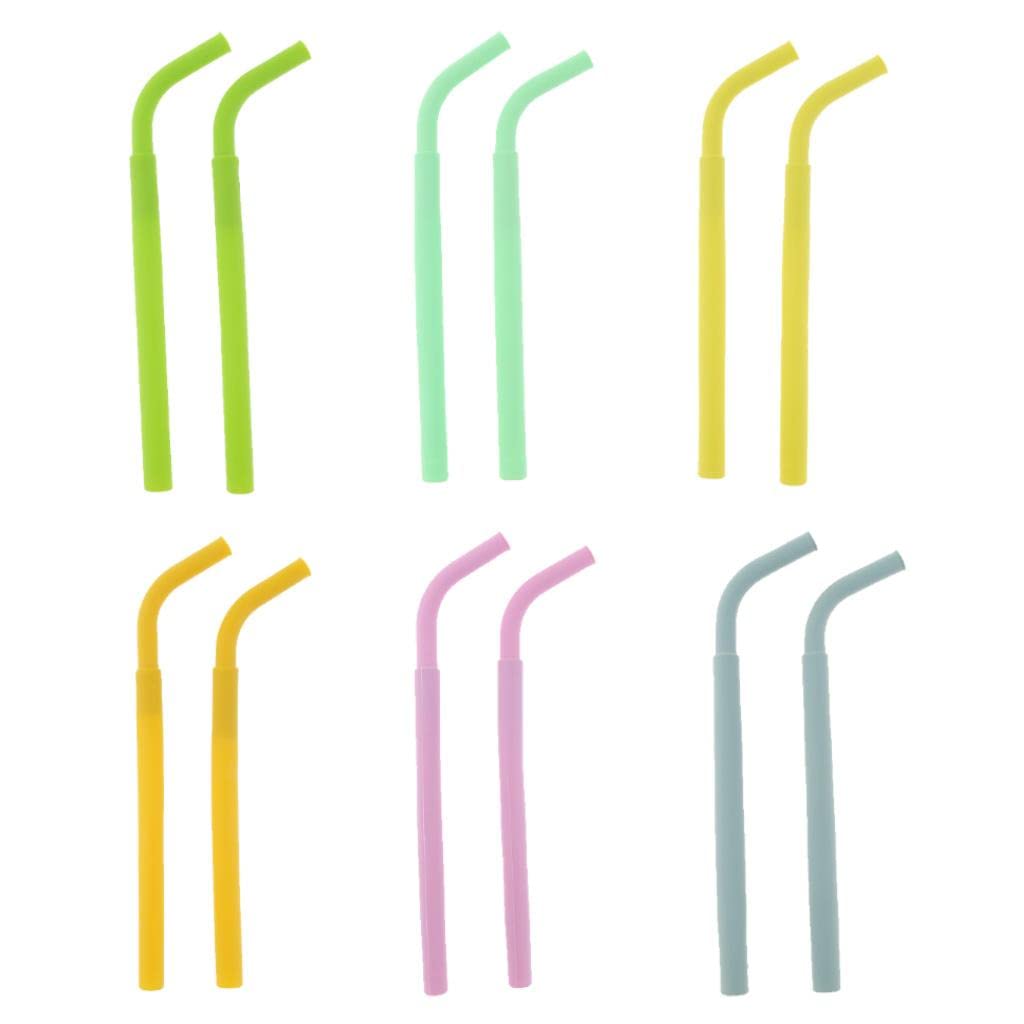 CALANDIS 2Pcs Silicone Flexible Reusable Straight Bendy Drinking Straws Dark Yellow