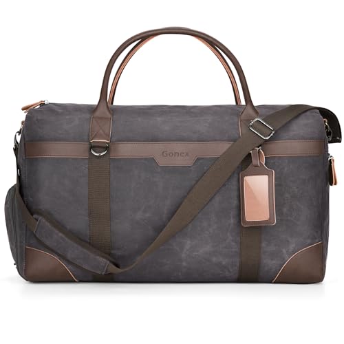 Gonex Waxed Canvas Duffle Bag for Travel, Water-resistant Vintage 55L Duffel Weekender with Shoes...