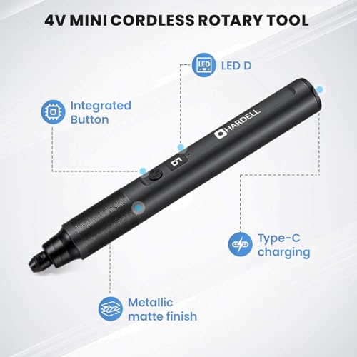 Image of HARDELL Mini Cordless Rotary Tool Kit with 35 Accessories, Brushless Motor, 38000 RPM, 6-Speed Digital Display, for Polishing, Sanding, Engraving, Drilling, 3D Printer, DIY Crafts (Black)