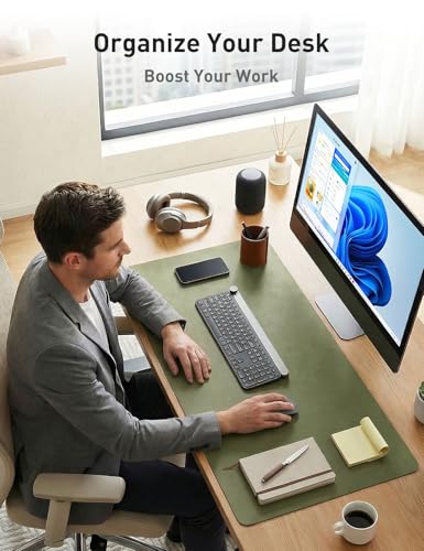 Image of Aothia Faux Leather Desk Mat - Non-Slip PU Leather Desk Blotter, Waterproof Writing Surface, Large Desk Pad for Office & Home (Olive Green, 55 inch x 24 inch)