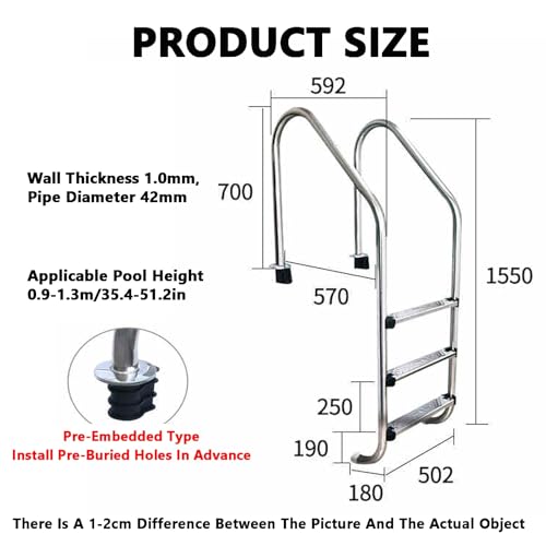 Escalera para piscina de acero inoxidable 304 con 3 peldaños miniatura 2