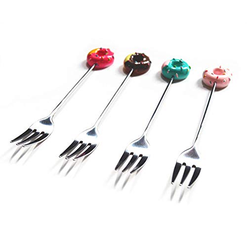 Tangser Little Cute Donut Fork, Stainless Steel Salsa Fork, Sugar Funny Cake Bread