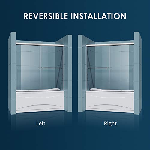 SUNNY SHOWER Glass Sliding Shower Door for Bathtub 60 W x 57.4 H inches Double Sliding Shower Bath-Tub Door 1/4 inches Clear Glass Shower Enclosure Doors for Bathroom with Brushed Nickel Finish