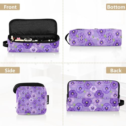 Organizador y Mat de Resistente al Calor 2 en 1 para Herramientas de Cabello con Cierre Impermeable para Planchas y Rizadoras, Diseño Púrpura Flores Pansy miniatura 5