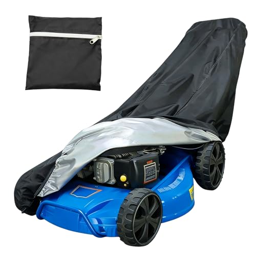 Lawn Mower Cover, Push Lawn Mower Storage, 210D Oxford Waterproof Outdoor Fabric, Full Protection with Elastic Hem Cord and Buckle Straps, Fits Most Brands, Includes Storage Bag