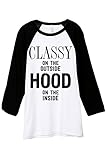 Thread Tank Classy Hood Unisex 3/4 Sleeves Baseball Raglan T-Shirt Tee White Black X-Large