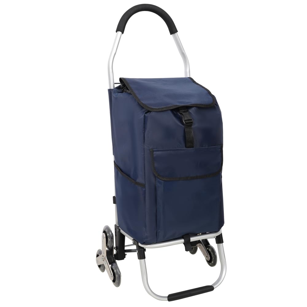 Foldable Shopping Cart with Wheels, Lightweight Aluminum Frame, Removable Waterproof Oxford Cloth Bag, Blue (Blue + Aluminium-1)