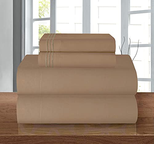 Elegant Comfort Luxury Soft 1500 Premier Egyptian 4-Piece Premium Hotel Quality Wrinkle Resistant Coziest Bedding Set, All Around Elastic Fitted Sheet, Deep Pocket up to 16inch, Full, Taupe