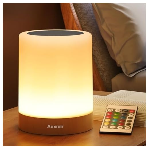 Auxmir Night Light, LED Touch Bedside Table Lamp, Muti-Colour, USB Rechargeable, Remote Control, Portable Lamp for Baby Bedroom, Living Room