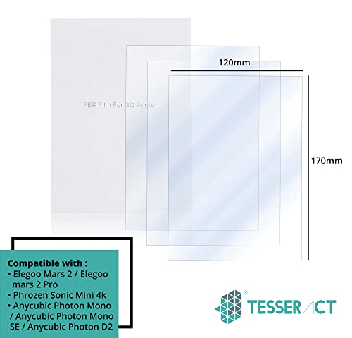 Image of TESSERACT FEP Transparent Release Film Sheet for MSLA UV Photocuring LCD 3D Printer I Mars 2 pro I Photon mono /SE, D2 I Sonic mini 4k Resin 3D Printer SLA DLP Accessories (Qty 1, FEP 170x120x0.15mm)