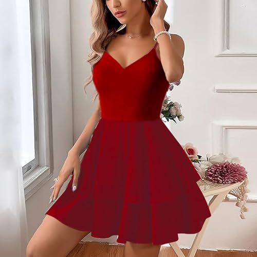 Image of Vimagcal Women's Sexy Backless Halter Dress with Adjustable Bow - Summer V-Neck Mini Dress for Parties