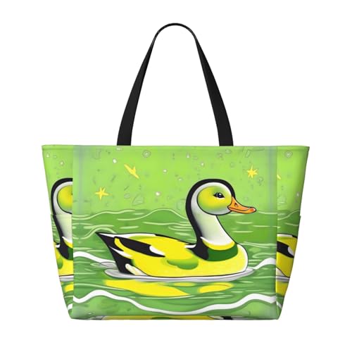 Green Duck Large Capacity Beach Travel Bag, Foldable Beach Bag with Zipper, Great for Grocery Bag Pool Gym Travel Shopping2