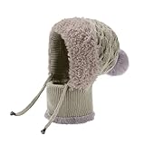 Gorro de invierno para mujer con orejeras y pompón, gorro de punto suave en estilo peruano, gorro forrado para una protección óptima contra el frío, Style_r03 Gris, Talla única