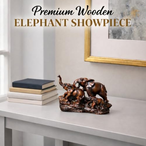Image of ARMONIA Majestic Elephant Showpiece | Polystone Elephant Family Statue Figurine for Home Decor, Living Room Showpiece & Office Desk | Fengshui Vastu Lucky Elephant | Gift Item for Housewarming