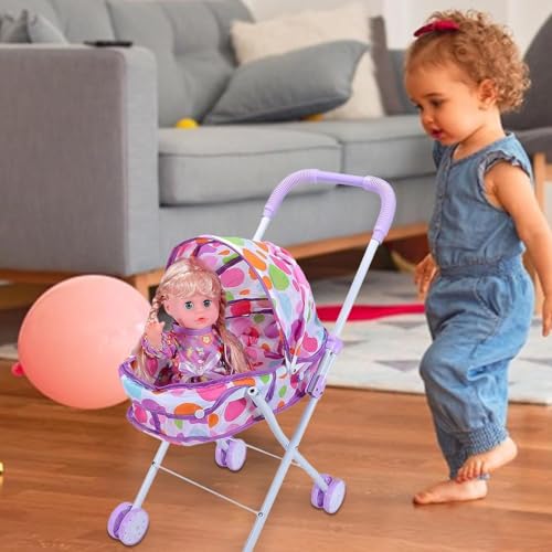 Image of DUNGRANI ENTERPRISE Upgrade 16 Inch Baby Doll Stroller Toy for Kids Big Size Baby Doll Fun Vehicle Play Set for Babies Infants Toddlers Girls Kids (Purple)