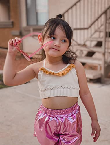 Girls Hot Pink Pants Metallic Shorts Rave Dance Shorts Shiny Metallic Shorts 6 7 #TOP5