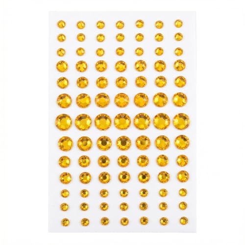 UPSTORE 91PCS 5MM/8MM/10MM/12MM Shining Self Adhesive Craft Jewels Flatback Rhinestone Crystal Gems Stickers Eyebrow Eyeshadow Body Eyes Nails Glitter Sticker for Makeup Nightclub Stage Show (Yellow)