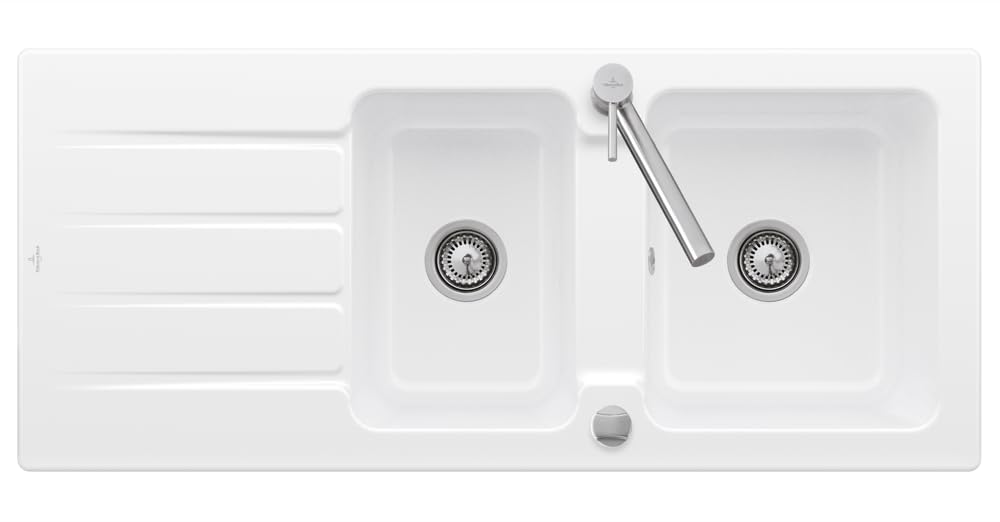 VILLEROY & BOCH Evier cuisine a encastrer 1,5 bac + 1 égouttoir Architectura - Céramique - 113 x 48 cm - Blanc