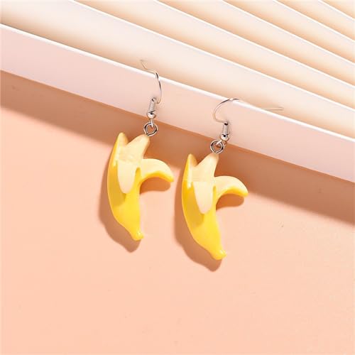 coadipress Fruit Banana Dangle Earrings for Women Fashion Cute Lifelike Resin Peeled Fruits Banana Funny Earrings Bohemian Colorful Yellow Banana Food Earring4