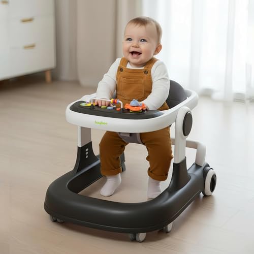Image of Baybee 2 in 1 Baby Walker for Kids with Adjustable Height & Wheel Lock | Activity Push Walker for Baby with Musical Toy Bar & Stopper | Kids Walker Baby 6-18 Months Boy Girl (Black)