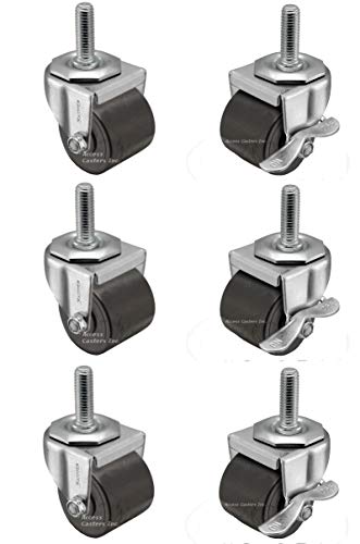 Dual Wheel Swivel Stem Caster, Set of 6, TPR Wheels, 720 lbs Capacity