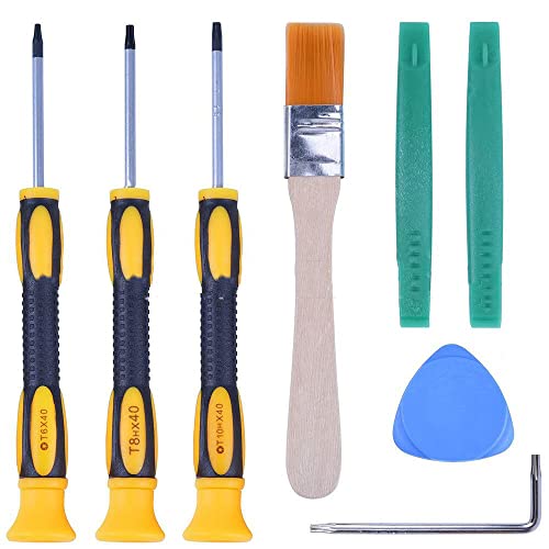Tournevis Torx,Kit de 8 Tournevis T6 T8 T10 Star Kit de Réparation d'outils pour Contrôleur de Jeu avec Brosse de Nettoyage Tournevis de Console PS4 Compatible avec Manette Xbox One Xbox 360 Cover